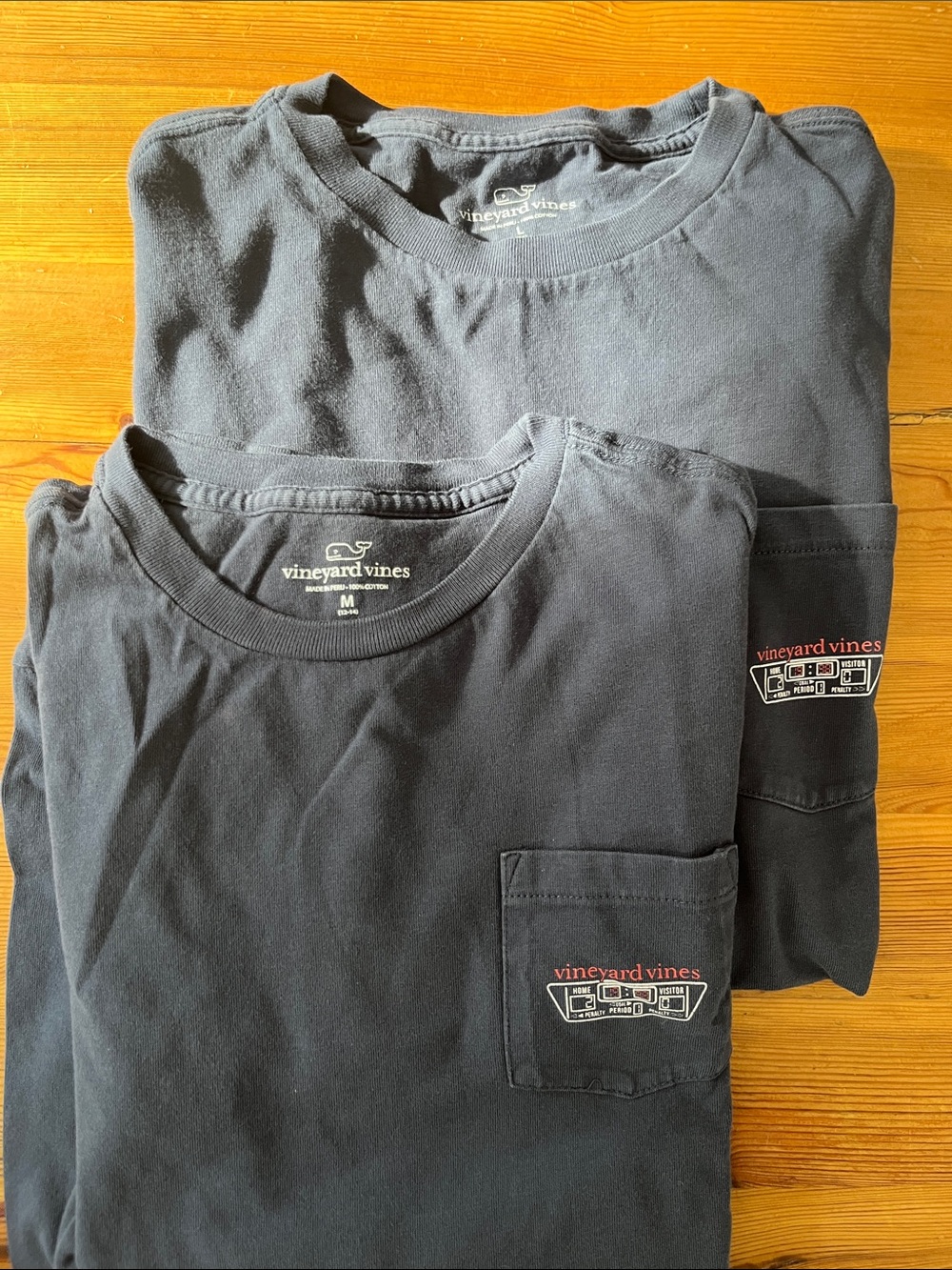 Vineyard Vines Hockey Navy Blue Long Sleeve Pocket Tee, Sz M & L